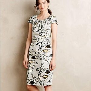 Samantha Sung Peony Sabrina Bluebird Swallowtail Sheath Floral Bird Dress 14